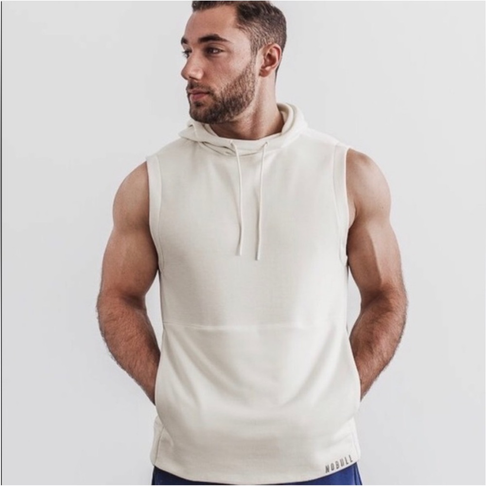 NoBull Mens Sleeveless Hoodie Small EUC Cream